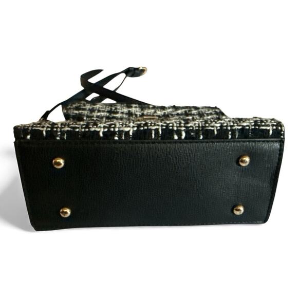 Dune London Purse Top Handle Crossbody Black White Tweed Plaid Gold Bag Charm - Picture 12 of 16